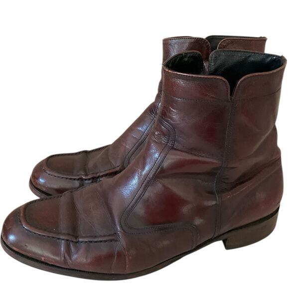 Florsheim Men's Vintage Oxblood Leather Boots Size 10 - Picture 1 of 9